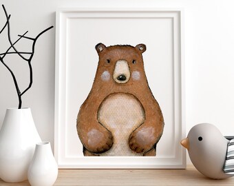 Impressões de berçário de floresta, decoração de berçário de floresta, impressão de arte de parede de berçário de urso, decoração de berçário de urso, arte neutra de gênero