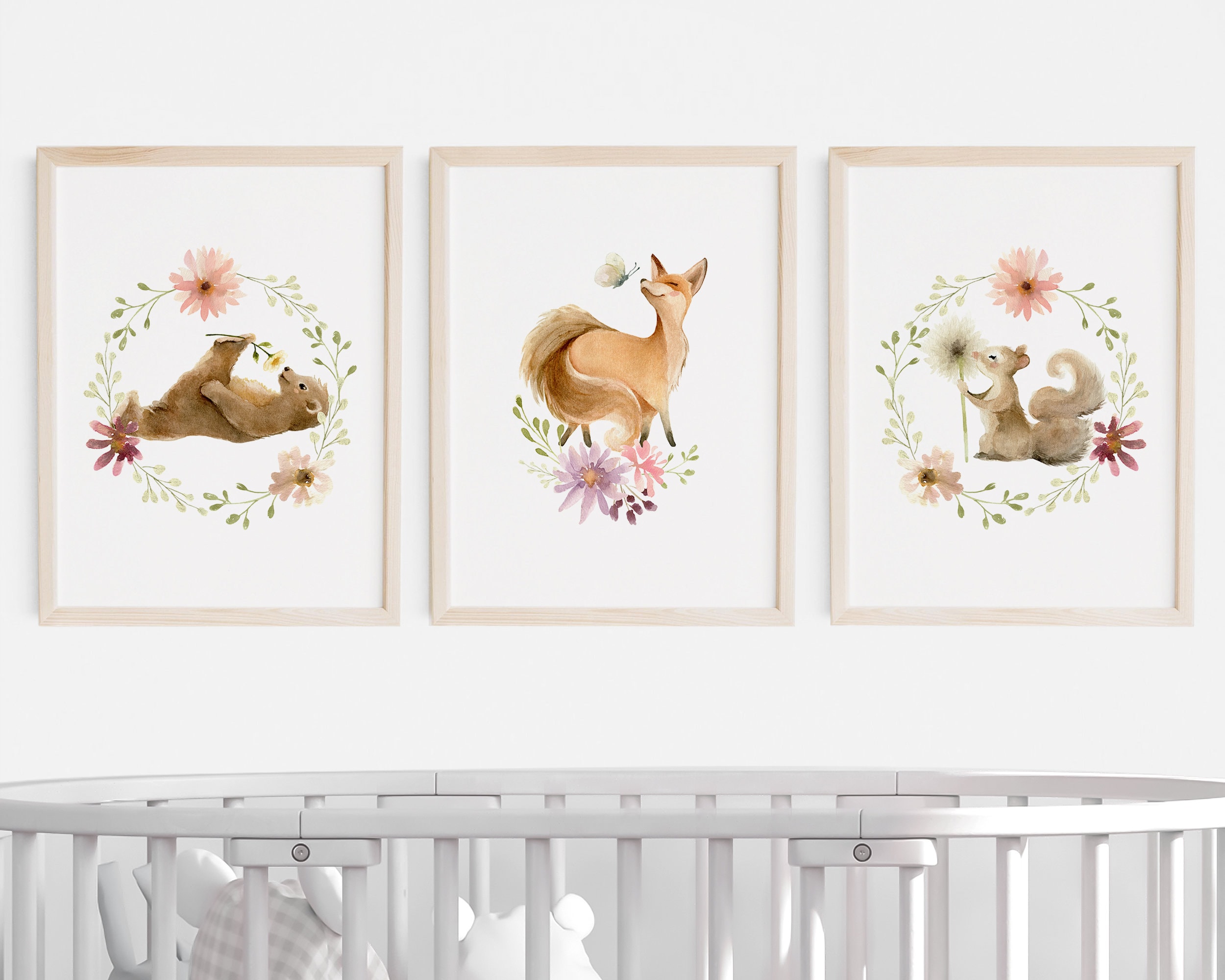 Baby Girl Wall Art, Set of 3 Prints, Girl Woodland Nursery Decor ...