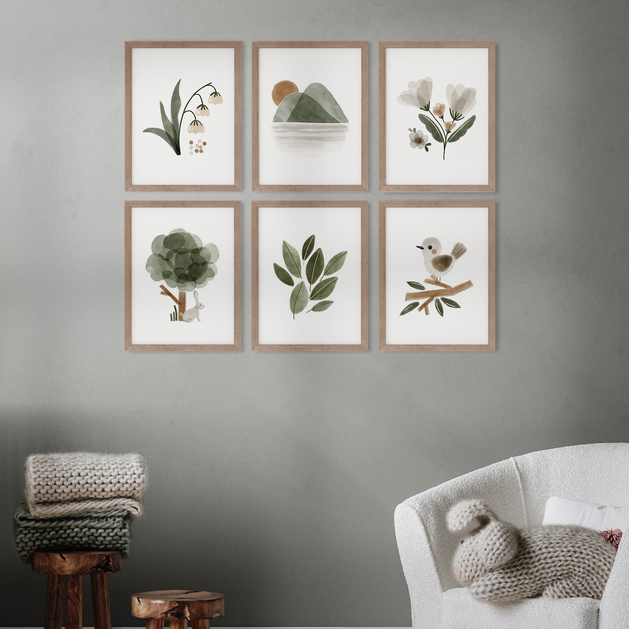 Woodland Nursery Wall Art, Set of 6 Prints, Green Nursery Wall Art ...
