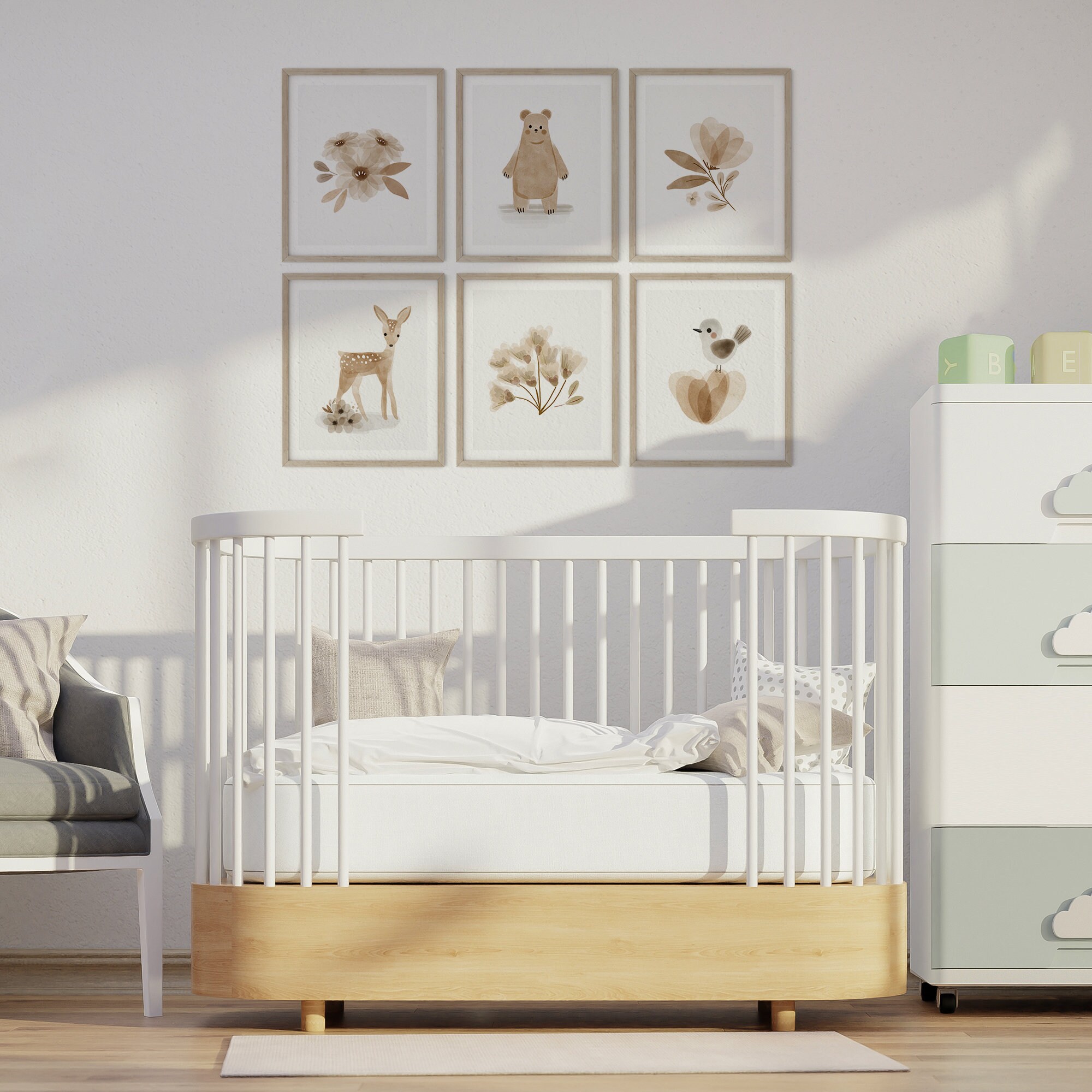Woodland Nursery Prints, Set of 6 Prints, Boho Nursery Wall Art, Boho ...