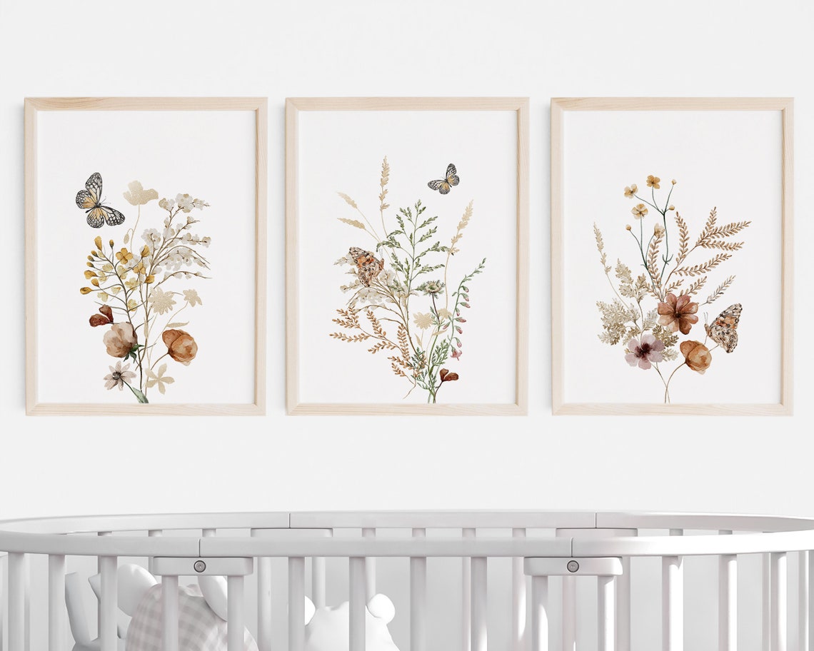 Boho Nursery Wall Art, Floral Nursery Prints, Boho Nursery Decor, Girl ...