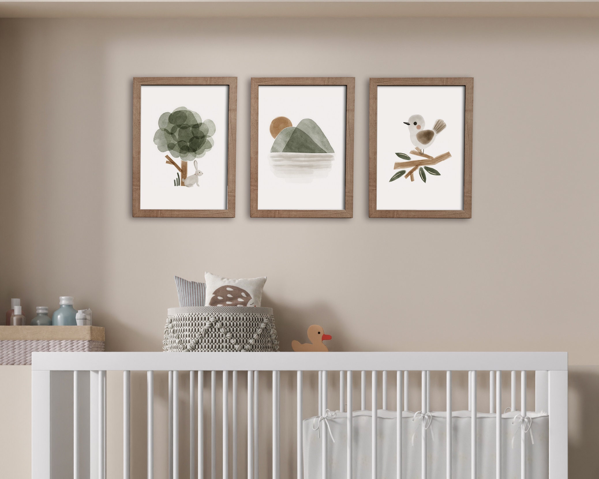 Woodland Nursery Wall Art, Set of 3 Prints, Bird Green Nursery Wall Art ...