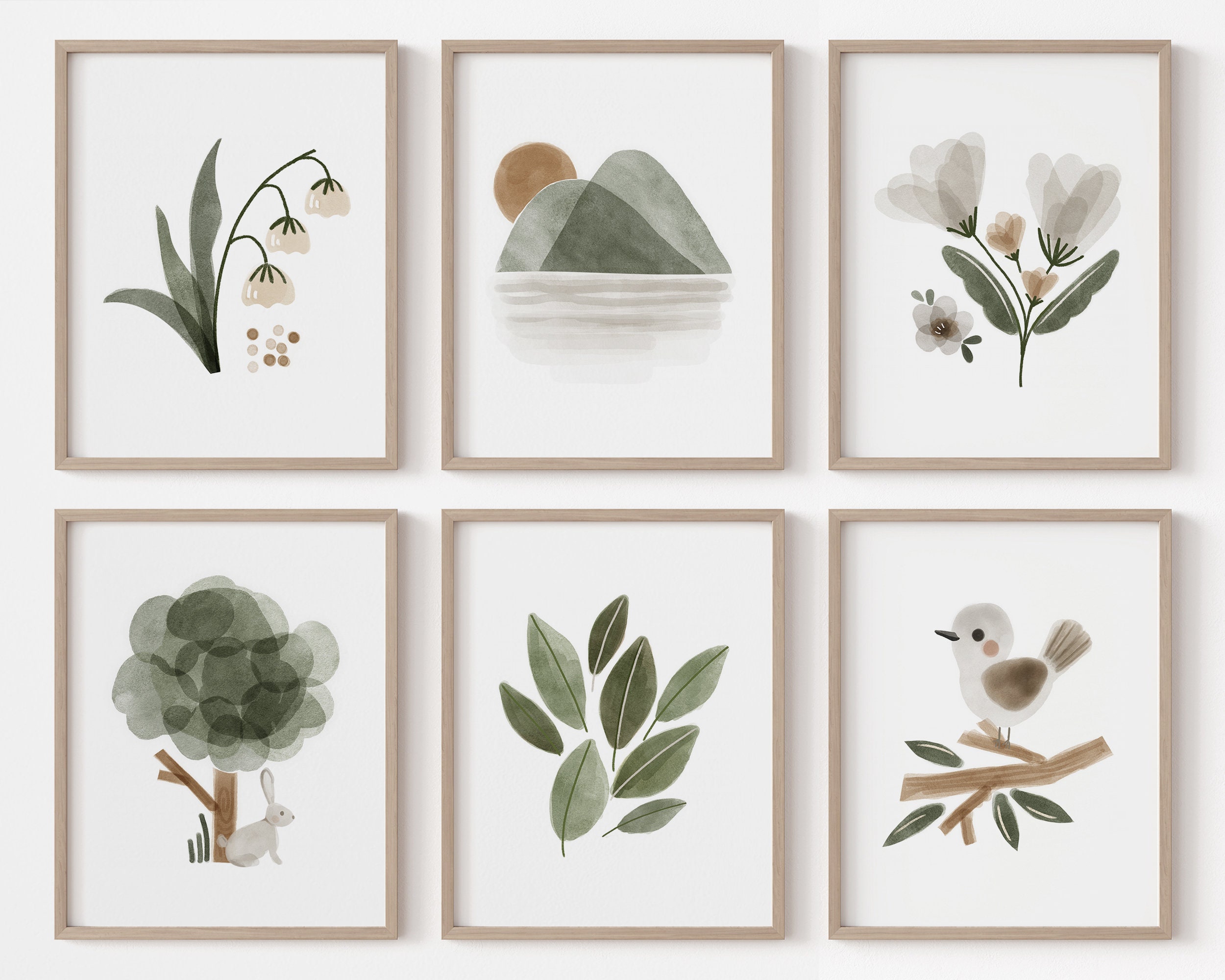 Woodland Nursery Wall Art, Set of 6 Prints, Green Nursery Wall Art ...