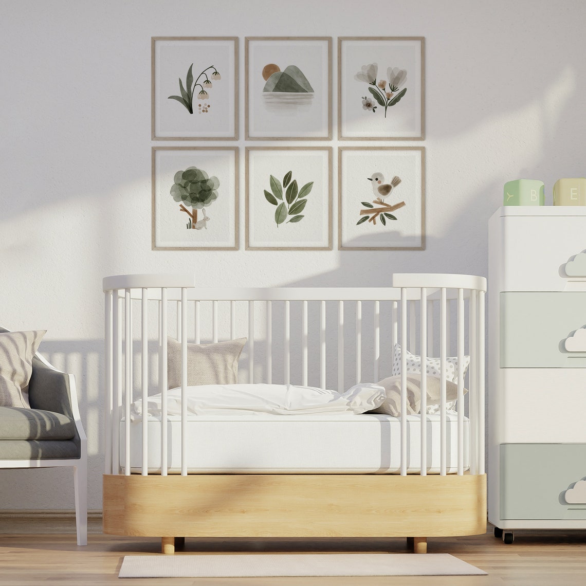 Woodland Nursery Wall Art, Set of 6 Prints, Green Nursery Wall Art ...