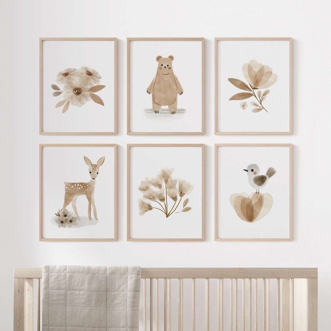 Woodland Nursery Prints, Set of 6 Prints, Boho Nursery Wall Art, Boho ...