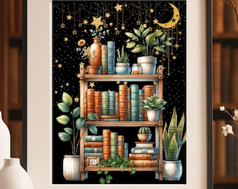 Magical Book Nook Poster: Starry Bookshelf Art