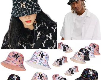 Ladies Bucket Hat NY Print Men’s Celebrity Summer Beach Festival One Size Unisexe « NY » Imprimé 100 % coton Chapeaux