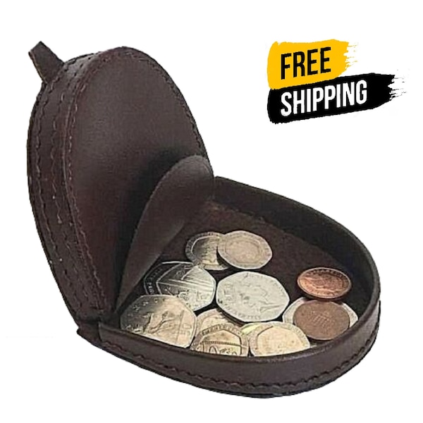 Men's Coin Tray Brown Real Leather Change Wallet Purse Handy Pocket Fit Pocket Gents