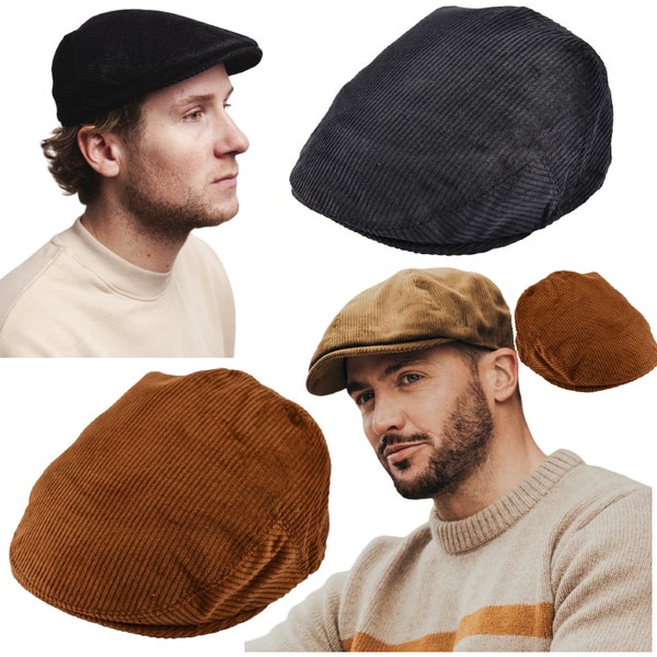 Flat Cap Corduroy Mens Country Cord Hat Men Lightweight Summer Winter Unisex Black/Brown Caps