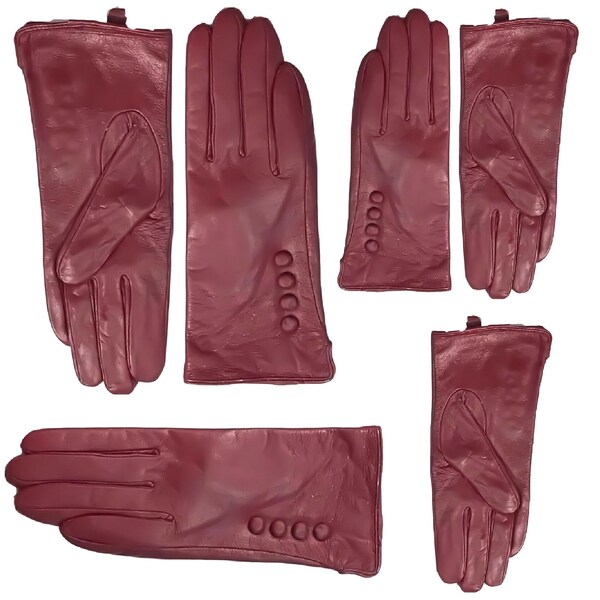 Gants boutons en cuir Bourgogne Gants d’hiver de haute qualité Gants d’hiver Véritable Super Doux Conduite Chaud Nappa Conduite Chaud | Gants en cuir véritable