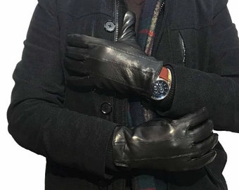 Genuine Leather Gloves Touch Screen Black Gloves Men Warm Winter Lined Gloves Driving Weather Motorbike Motorcycle Riding Touchscreen Gloves