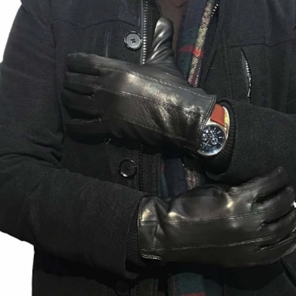 Genuine Leather Gloves Touch Screen Black Gloves Men Warm Winter Lined Gloves Driving Weather Motorbike Motorcycle Riding Touchscreen Gloves