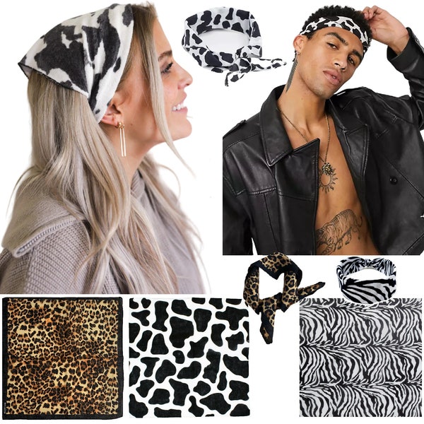 Bandana imprimé animal unisexe zèbre vache léopard bandana tête enveloppement visage masque couvre-chef écharpe cou poignet tête cravate foulard bras ou poignet bande