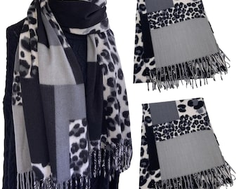 Leopard Light Grey Scarf Tassle Shawl Cashmere Stole Animal Women Blanket Large Wrap Ladies Women's Scarves & Shawls