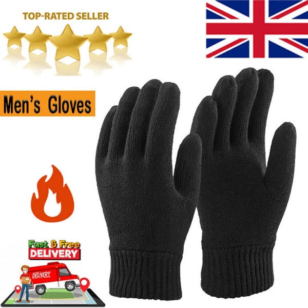 Gants isolés thermiques chauds d'hiver pour hommes, noirs, très épais, doux au toucher, chauds, 2,4 Tog, taille unique UK