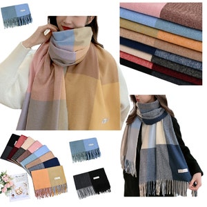 Cashmere Scarf Winter Tassels Shawl Ladies Women Warm Autumn Scarves 200 x 70 cm Cream/Brown