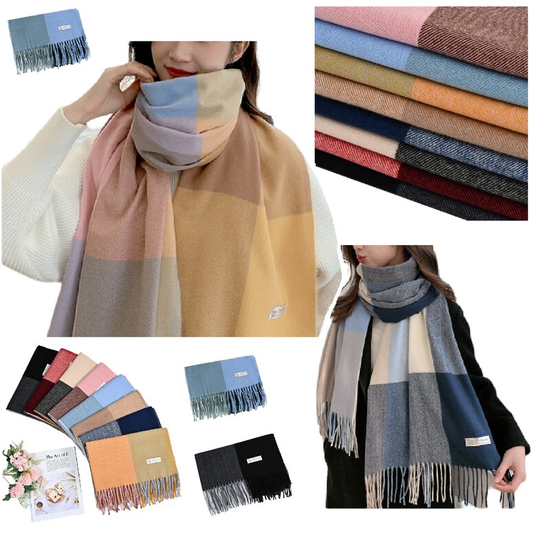 Cashmere Scarf Winter Tassels Shawl Ladies Women Warm Autumn Scarves 200 x 70 cm Cream/Brown