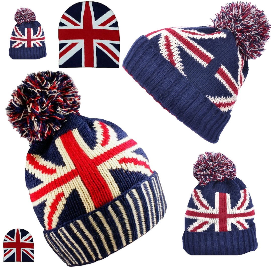 England Bobble Hat,union Jack Hat, British Pom Pom Hat,great Britain