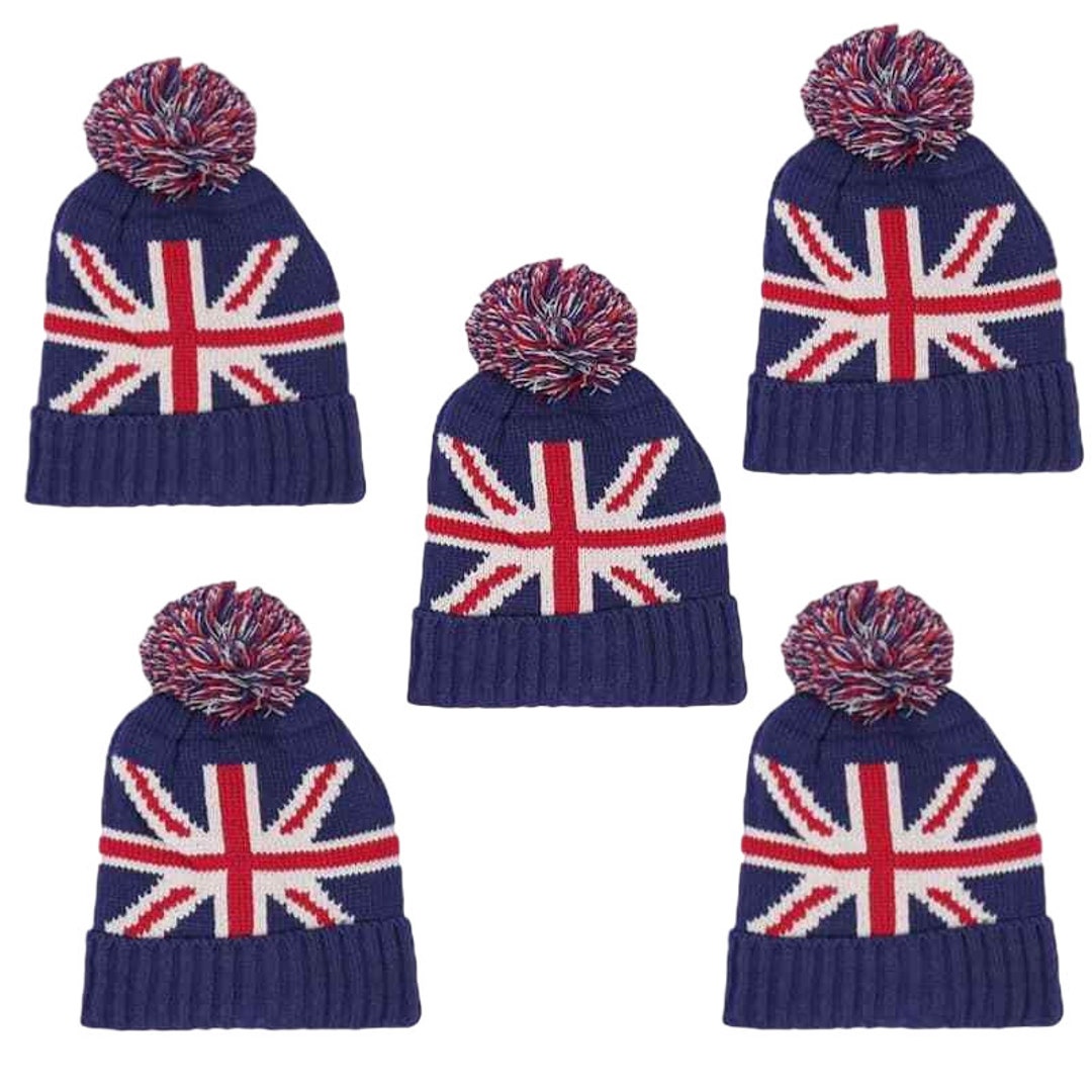 Great Britain Bobble Hat,union Jack Hat, Navy British Pom Pom Hat