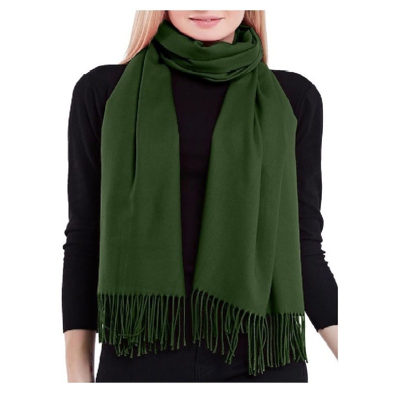 Olive Green Cashmere Scarf Ladies Wool Blend Shawl Soft Large Etsy UK