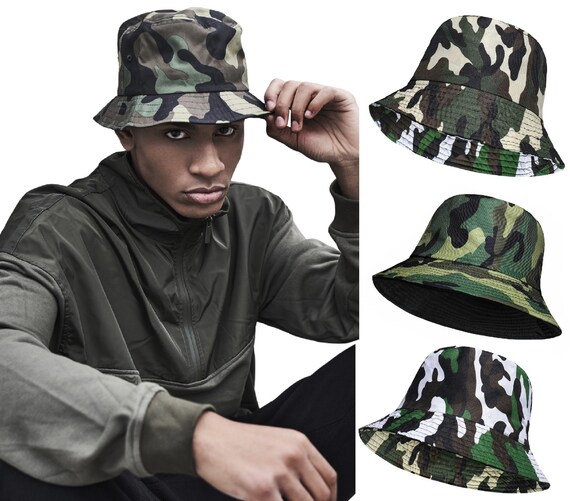 Men's Bucket Hat Camouflage Ladies Reversible Camo Fishermen Hat