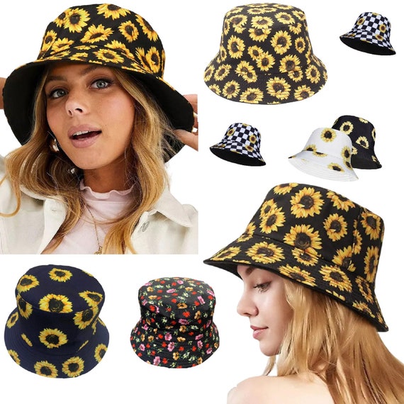 Ladies Bucket Hat Sunflower Print Flower Celebrity Summer Hat