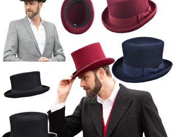 Men’s Wool Crushable Top Hat Women's Fedora Felt Soft Ribbon Band Bow Topper Hats