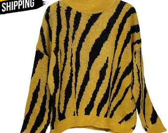 Zebra Print Jumper Ladies Sweater Tricoté Sweatshirt Top Pullover Tee Jumpers Most Fit One Size