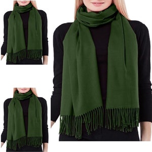 Olive Green Cashmere Scarf Ladies Wool Blend Shawl Soft Large Thick Warm Luxury Wrap Women's Scarves & Shawls