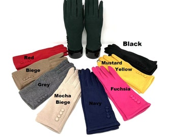 Fleece Button Gloves Thermal Touch Screen Winter Gloves Ladies Women Warm Thick Lined Gloves One Size UK S-M-L