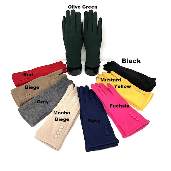 Fleece Button Gloves Thermal Touch Screen Winter Gloves Ladies Women Warm Thick Lined Gloves One Size UK S-M-L