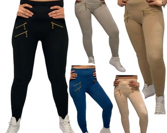 Jambe taille haute femme pantalon de yoga slim skinny dames 3 zips extensible jogging pantalon jeggings uk 8-16