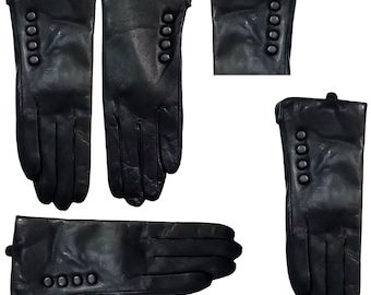 Black Leather Button Gloves High Quality Winter Gloves Women's Genuine Super Soft Driving Warm Nappa Driving Warm | Real Leather Gloves