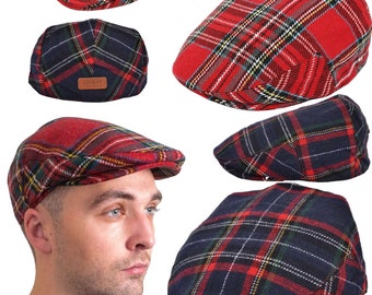 Mens Flat Tartan Mütze Scottish Herringbone Harris Tweed Wolle Bakerboy Newsboy Herren Mützen