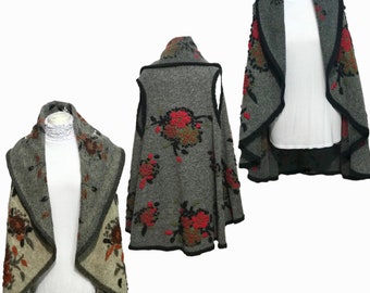 Dames Poncho Italien Cap Laine Haut Col ouvert Femmes Laine Épaisse Floral Top Shrug Cardigan Jumper Warm Winter Wrap