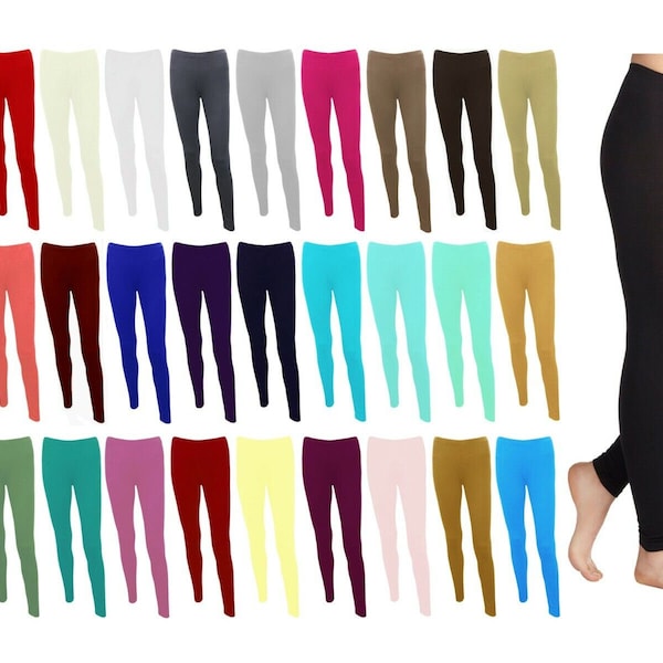 Viscose Leggings Plain Ladies Legging Elasticated Women's Lycra With Waist UK 8-22