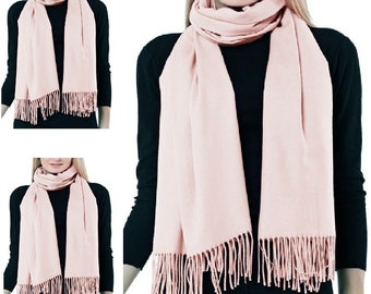 Baby Pink Light Cashmere Scarf Ladies Wool Blend Shawl Soft Large Thick Warm Luxury Wrap Women's Scarves & Shawls