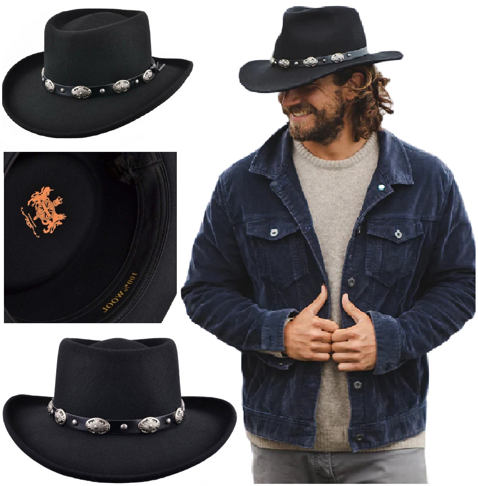 Bolero Hat the GAMBLER Black Wide Brim Hat Men Women Wool Felt Western Hats  