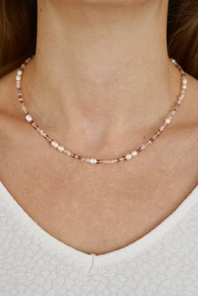 Perlenkette mit Süßwasserperlen / Süßwasserperlen Halskette Bild 4
