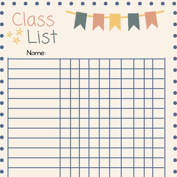 Teacher Template Class List Etsy