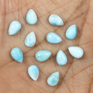 Larimar Cabochons, Natural Blue Larimar Cabochon, Dominican Larimar, Loose Gemstones, 4x6mm, Pear Shape, Jewelry Making Loose Gemstone
