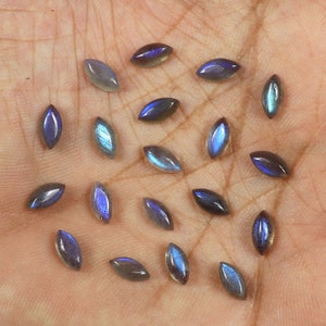 Natural Labradorite, Marquise Shape, Blue Flashy Labradorite Cabochon, Calibrated Size, 4x8mm. Labradorite Crystals, Jewelry Making Gemstone