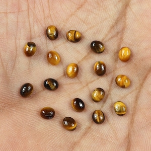 Golden Tiger Eye, Tiger Cabochon, Yellow Tigre&#39;s Eye, Oval Shape, 5x7mm, Tigers Eye, Calibrated Size, Loose Tiger Cab, Flat Back Cabochon