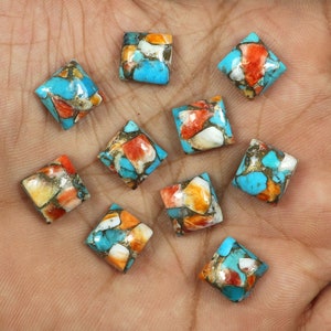 Oyster Copper Turquoise Cabochon, Mohave Copper Turquoise, Multi Copper Turquoise, Spiny Turquoise Cab, Square Calibrated, Loose Gemstone