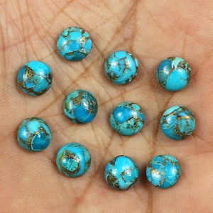 Blue Mohave Copper Turquoise, Copper Turquoise Cabochon, Natural Turquoise, Mojave Turquoise, Calibrated Size, 9x9mm, Round Copper Cabochon