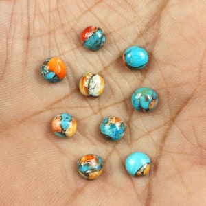 Round Oyster Mohave Copper Turquoise Natural Spiny Cabochon Spiny Oyster Mojave Turquoise 8x8mm, Calibrated Size, Loose Gemstone