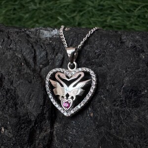 925 Silver Swan Heart Necklace : Pendant Swan