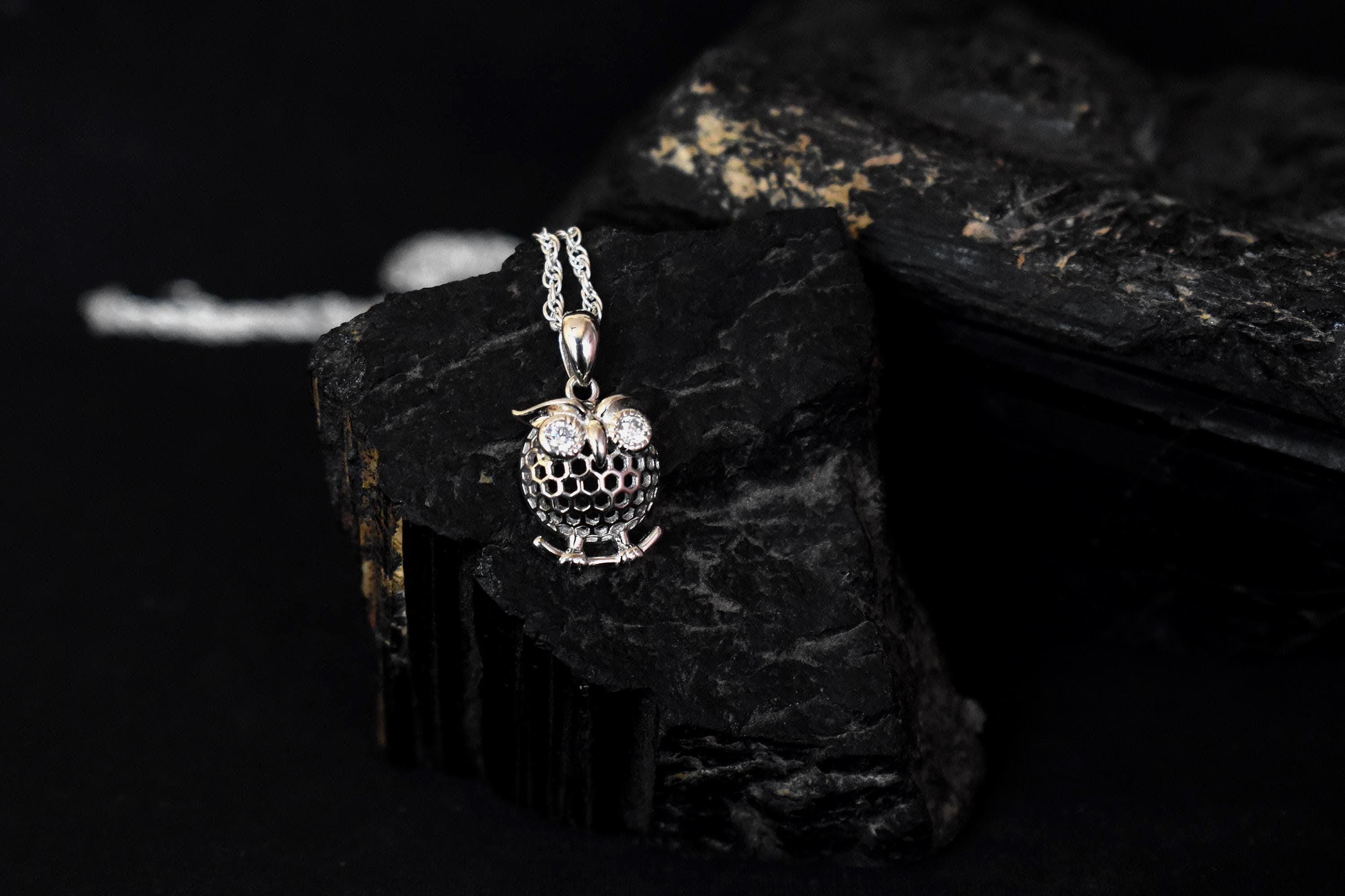 925 Silver Moissanite Owl Charm Necklace | Owl Pendant