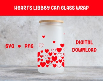 Valentines Day Libbey Can Glass Wrap Svg | Valentines Libbey Can Glass SVG | Valentines SVG | 16 oz & 20 oz Can Glass Wrap | Heart Confetti