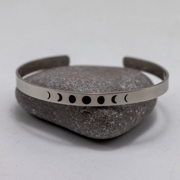 Moon phases engraved cuff, Astrology jewelry with meaning, Empowering gift for myself, Never fade bracelet, Anniversary present for him
